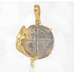 AUTHENTIC 1 Reale Cob Treasure Coin in Solid 14KT Mermaid Pendant  circa 1556-1598